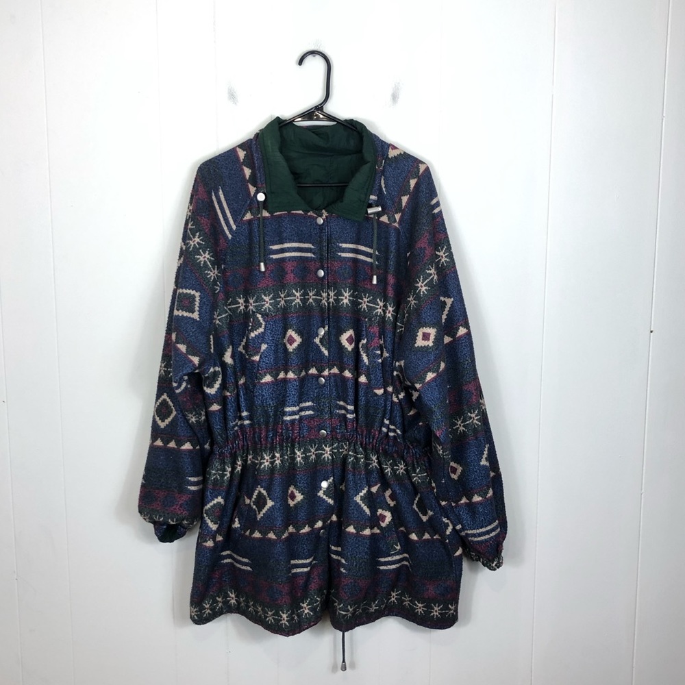 Vintage 90s Reversible Aztec Fleece Jacket Sz XL